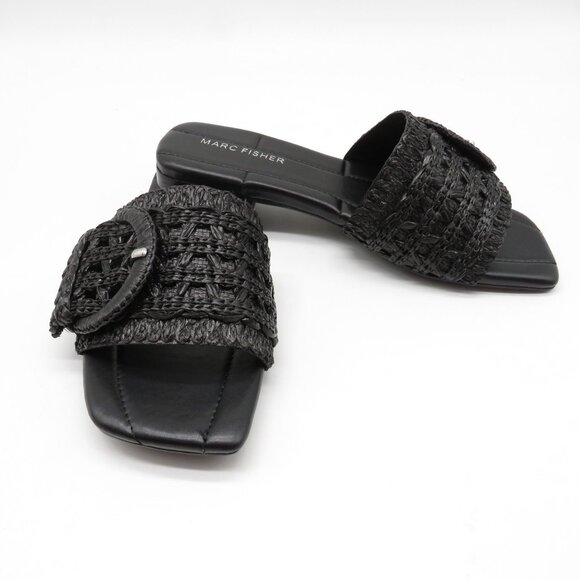 Marc Fisher Womens Black Loree Raffia Buckle Slide Sandals 5.5 NEW - Picture 4 of 8